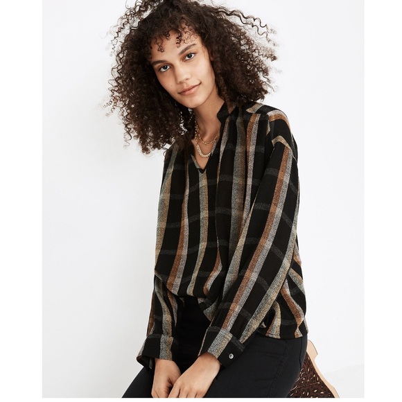 Madewell Highroad Popover Shirt in Lessing Plaid black with an white size M - Picture 2 of 14